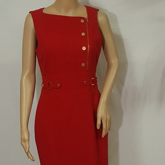 Calvin Klein Dresses & Skirts - Red Calvin Klein Asymmetric Zip Dress